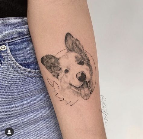 Bicep Dog Tattoo, Dog Tattoo Inspiration, Side Profile Dog Tattoo, Pet Portraits Tattoo, 3 Dogs Tattoo, Memorial Dog Tattoos, Dog Tattoo Portrait, Tattoo Dog Paw, Pet Tattoos Dog