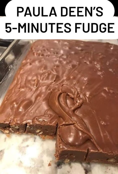 Easy Family Recipes | PAULA DEEN’S 5-MINUTES FUDGE | Facebook Paula Deen 5 Minute Fudge, Five Minute Fudge, Crockpot Candy Recipes, 5 Minute Fudge, Cream Cheese Enchiladas, Lunch Lady Brownies, Earth Cake, Paula Dean, Crockpot Candy