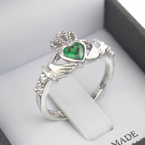 Our birthstone Claddagh rings are so popular! We have been sending these to many lucky birthday fingers across the world! The Claddagh, as you may know, is actually a fishing village in County Galway. The first Claddagh ring was made there and it has since been a symbol of love, loyalty and friendship.  The hands of friendship, the crown of loyalty and the heart of love. For any important person in your life born in May, this Claddagh inspired birthstone ring is a perfect gift. Set with the uniq Friendship Hands, Claddagh Symbol, Claddagh Ring Wedding, Born In May, County Galway, Gothic Ring, Claddagh Ring, Claddagh Rings, Irish Jewelry