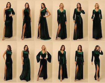 Dark Green Bridesmaid, Forest Green Bridesmaid Dresses, Fall Bridesmaid, Emerald Green Velvet Dress, Couture Bridesmaid Dresses, Emerald Green Bridesmaid Dresses, Dress Gala, Dark Green Bridesmaid Dress, Winter Bridesmaids