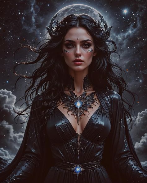 Nyx Fanart Goddess, Nyx Goddess Art Greek Mythology, Oizys Goddess, Nyx Goddess Aesthetic, Nyx Goddess Art, Dark Goddess Aesthetic, Greek Goddess Hestia, Nyx Greek Goddess, Goddesses Mythology