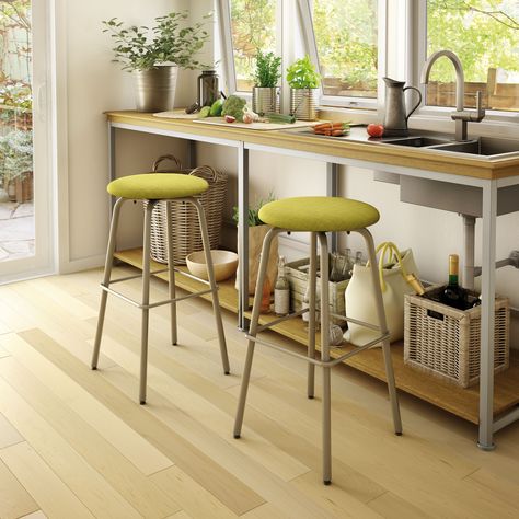 AMISCO - Button Stool (42460) - Furniture - Kitchen - Nordic collection - Traditional - Swivel stool Ikea Barstools, Kitchen Nordic, Bar Stools Kitchen Island, Stool Cushion, Backless Bar Stools, Round Stool, Swivel Counter Stools, Linoleum Flooring, Swivel Stool