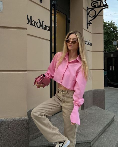 Pink Longsleeves Outfit, Liza Rudkevich, Longsleeves Outfit, Outfits Fresas, Todays Outfit, Street Style Inspiration, Comfy Fashion, Cute Simple Outfits, Girly Fashion