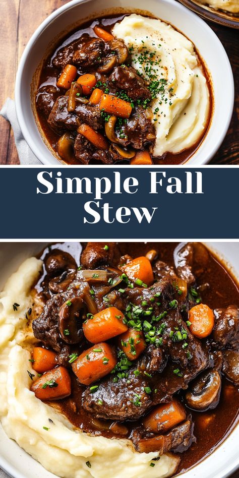 A simple yet hearty stew perfect for fall. This healthy Beef Bourguignon combines tender beef, carrots, and mushrooms for a filling, nutritious dinner. Beef And Carrot Stew, Beef Stew With Beans, Fall Beef Stew Recipe, Simple Beef Stew Stovetop, Beef Sirloin Recipe, Pour Mans Stew, Simple Hearty Meals, Dinner Family Ideas, Simple French Recipes Dinners