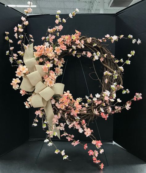 Cherry Blossom Grapevine Wreath by Andrea Cherry Blossom Wreath, Summer Arrangements, Chinese Deco, Wreath Flower, Eucalyptus Wreath, Spring Wreaths, Greenery Wreath, Japanese Flowers, Japanese Cherry Blossom