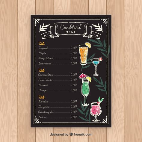 Free Vector | Blackboard style cocktail menu template Menu Ideas Restaurant, Restaurant Menu Ideas, Menu Design Restaurant, Drink Menu Template, Mexican Menu, Mexican Drinks, Menu List, Food Menu Template, Menu Design Template