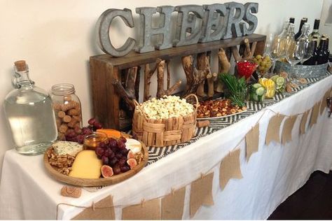 Stock The Bar Party Ideas, Bar Party Ideas, Housewarming Party Ideas, Stock The Bar Party, Housewarming Party Decorations, Rustic Wedding Foods, Wedding Cake Display, Rustic Party, Rustic Wedding Reception