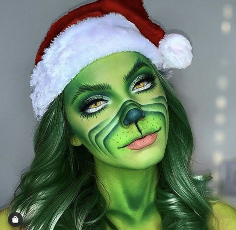 Grinch Halloween Makeup, Simple Grinch Makeup, Easy Grinch Makeup, Grinch Makeup Looks, Grinch Makeup, Jaclyn Hill Makeup, Christmas Costumes Women, Xmas Makeup, Christmas Eye Makeup