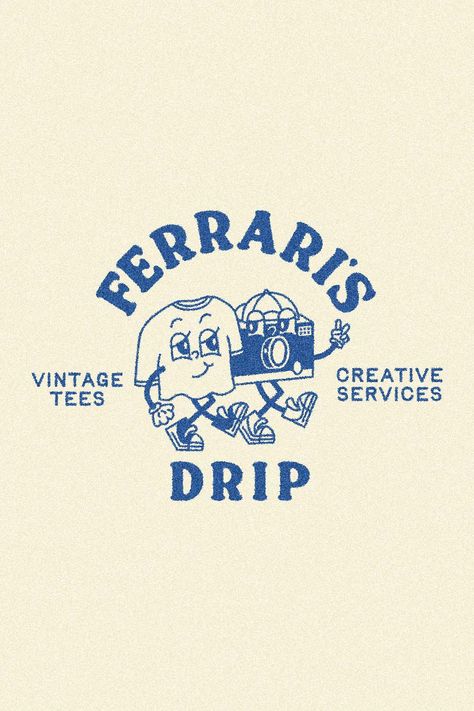 Cartoon Clothing Ideas, Vintage Clothes Illustration, Vintage Clothes Shop Logo, Vintage Logos Ideas, Logo Sweatshirt Design, Vintage Clothing Store Logo, Vintage Logo Aesthetic, Vintage Shop Logo Design, Vintage Brands Clothing