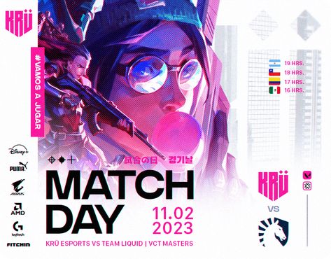 KRU | KRÜ esports | VALORANT SOCIAL MEDIA 2023 on Behance Valorant Typography, 2023 Social Media Post, Social Media Poster Drawing, Social Media 2023, Media Design Graphics, Social Media Design Ideas, Social Media Posting Schedule, Gaming Posters, Match Day