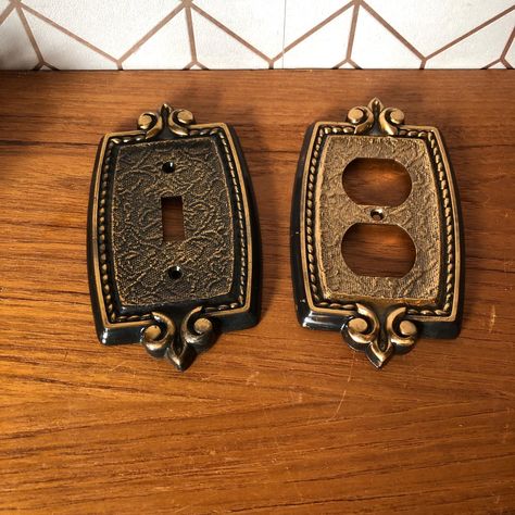 Vintage Light Switch Plates, Outlet Covers, Amerock Bonaventure Fleur De Lis Pattern, Antique Brass Electrical Plate Covers, Circa 1970's by VintageVanGoyyc on Etsy Vintage Light Switches, Diy Camper Remodel, Rating System, Camper Remodel, Diy Camper, Outlet Cover, Light Switch Plate Cover, Remodeled Campers, Switch Plate Covers