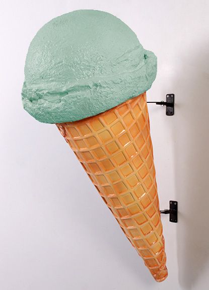 Small Hanging Mint Ice Cream Cone Statue - This would be fun in a big kitchen! Hanging Restaurant, Ice Cream Decorations, Ice Cream Ice, Aviation Decor, Delicious Ice Cream, Classic Dining Room, Cream Ice Cream, Mint Ice Cream, Life Size Statues