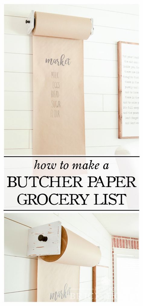 How to Make a Kraft Paper Roller Grocery List | LittleRedBrickHouse.com Paper Tablecloth Ideas, Butcher Paper Tablecloth, Paper Tablecloth, Farmhouse Side Table, Red Brick House, Organizing Hacks, Cadeau Diy, Butcher Paper, Funky Junk