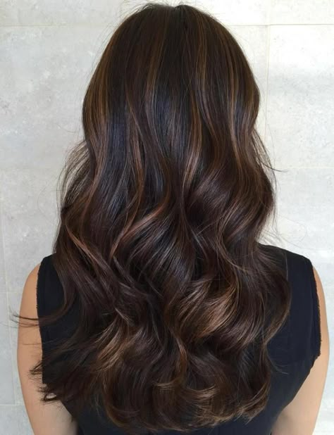 Silky Waves With Caramel Highlights 10 Major Winter Hair Colors, Winter Hair Colors, Balayage Hairstyles, Black Hair Balayage, Dark Brunette Hair, Subtle Balayage, Brown Hair Looks, Brown Hair Inspo, Luxy Hair