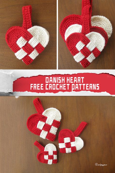 These free Danish Heart crochet patterns make for ideal creations as Valentine's Day approaches. #ValentineCraft Free Crochet Valentine Patterns, Danish Heart, Crocheted Hearts, Crochet Valentine Patterns, Crochet Mug Cozy, Crochet Ornament Patterns, Crochet Heart Pattern, Valentines Patterns, Crochet Christmas Trees