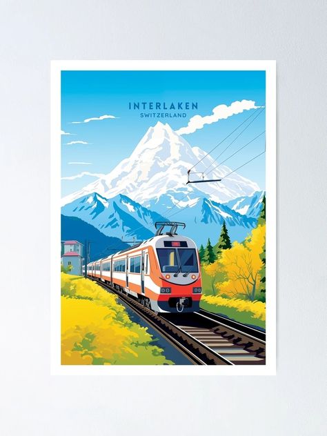 "Interlaken Switzerland Alpine Adventure Travel Illustration" Poster for Sale by NeuralVibe | Redbubble Switzerland Illustration, Switzerland Painting, Interlaken Switzerland, Poster Illustration, Interlaken, Travel Illustration, Illustration Poster, Screen Wallpaper, Lock Screen