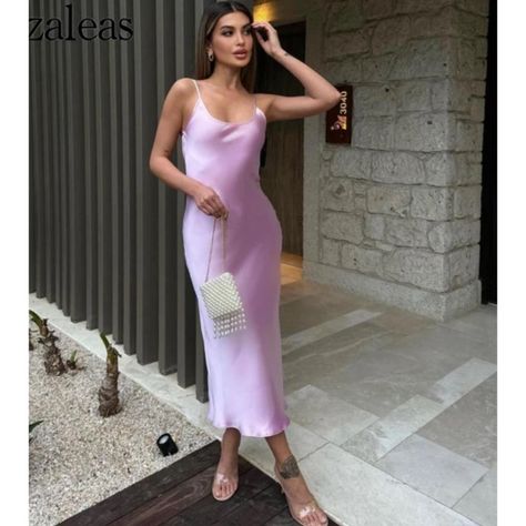 Zara Satin Effect Midi Slip Dress Adjustable Straps Pullover Style 100% Polyester Bust: 13" Length: 49" Midi Slip Dress, Zara Dresses, Pullover Styling, Pink Purple, Adjustable Straps, Slip Dress, Zara, Satin, Purple