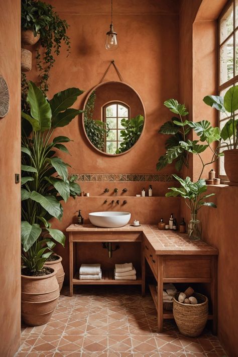 20 Stunning Mediterranean Bathroom Designs – ToolzView Rustic Mexican Bathroom Ideas, Scandi Spa Bathroom, Modern Spanish Style Homes Bathroom, Spanish Theme Bathroom, Mediterranean Spanish Decor, Mediterranean Salon Decor, Mexican Interior Design Bathroom, Mediterranean Style Bathrooms, Spanish Interior Decor