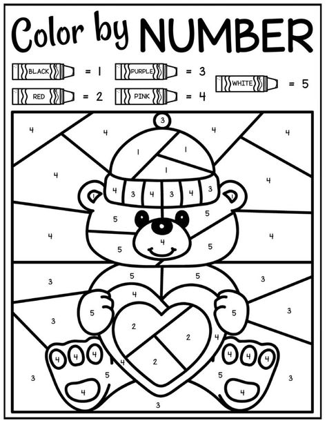 Valentines Color By Number, Color By Number Coloring Pages, Valentine Worksheets, Number Printables, Candy Coloring Pages, Valentine Bear, Kindergarten Valentines, Fun Valentines Day Ideas, Valentines Day Teddy Bear