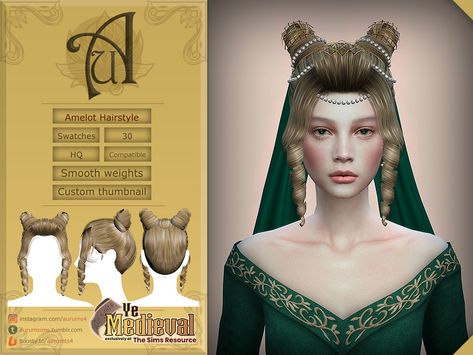 The Sims Resource - Ye Medieval - Amelot Hairstyle Sims 4 Medieval Hair, Hairstyles Long Bob, Sims 4 Medieval, Medieval Female, Medieval Hair, Biker Dress, Medieval Hairstyles, Sims Medieval, Belle Hairstyle