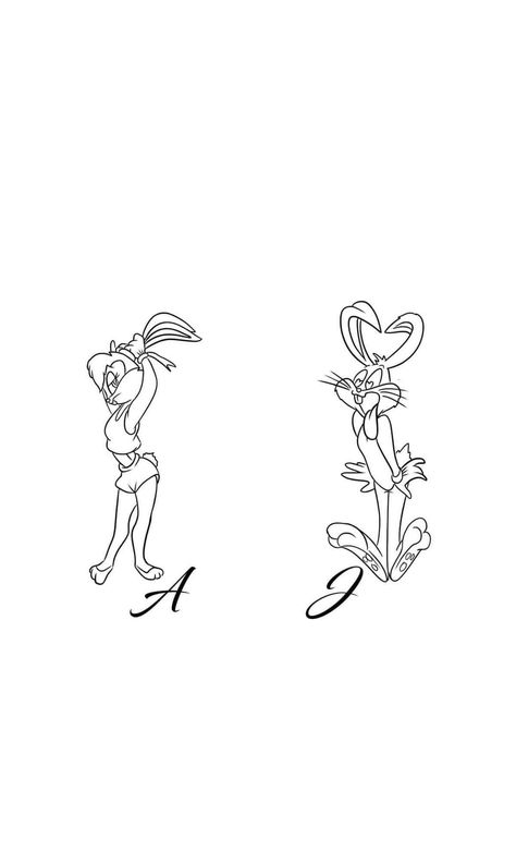 Bugs And Lola Tattoo, Couple Tattoo Stencil, Matching Disney Tattoos, Best Friend Tattoo, Partner Tattoos, Couple Matching Tattoo, Couple Tattoos Unique, Bug Tattoo, Bunny Tattoos