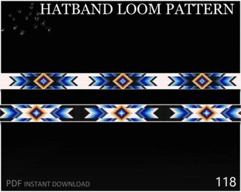 Hatband Beaded Loom Stitch Pattern No.118 Blue Inspired Native American Colors Ornament DIY Gift Band for Cowboy Western Hat Band Belt - Etsy Bead Loom Hat Bands, Seed Bead Hat Band Patterns, Seed Bead Hat Bands Loom Patterns, Western Bead Loom Patterns, Buffalo Bead Loom Pattern, Western Hats, Western Cowboy, Loom Patterns, Hat Band