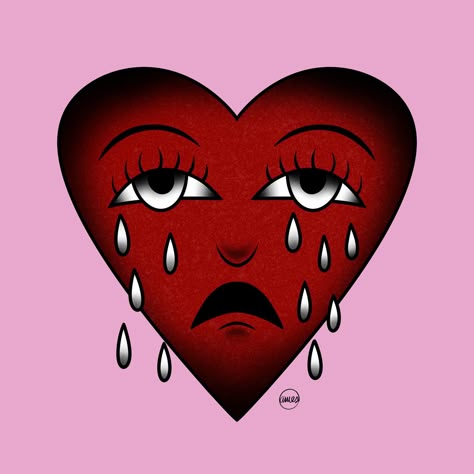 traditional tattoo style crying heart design, now available on my redbubble🫶🏻🫶🏻 Traditional Heart Face Tattoo, Creepy Heart Drawing, Creepy Heart Tattoo, Heart With Face Drawing, Weeping Heart Tattoo, Heart With Face Tattoo, Crying Heart Old School, Crying Heart, Heart With Eyes