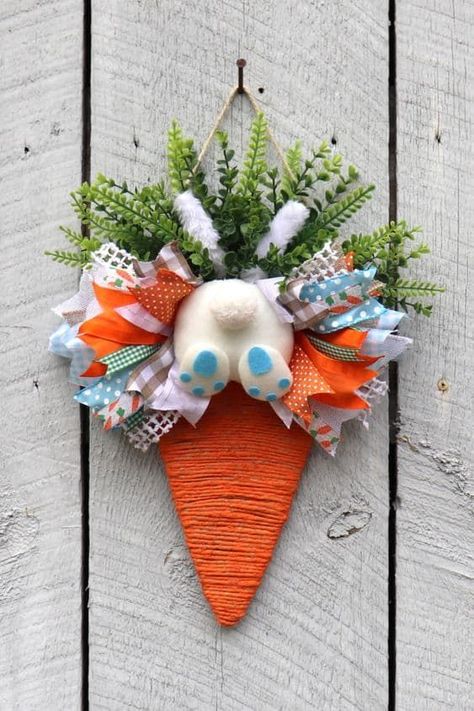 Bunny in the Carrot Patch Dollar Tree Easter Decor, Bunny Wreath Diy, Easter Crafts Dollar Store, Dollar Tree Easter Crafts, Easter Wreath Diy, Easter Spring Wreath, Diy Spring Wreath, Easter Craft Decorations, Easter Bunny Crafts