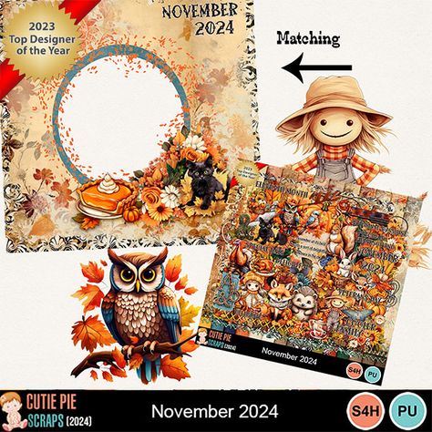 Free Digital Scrapbook Kits: November 2024 Matching Quick Page Freebie Digi Scrap Freebies, Free Digital Scrapbooking Kits, Rustic Thanksgiving, Free Digital Scrapbooking, Halloween Monster, Digi Scrap, Digi Stamps, Digital Scrapbooking Kits, Free Clip Art