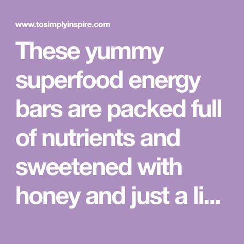 These yummy superfood energy bars are packed full of nutrients and sweetened with honey and just a little touch of chocolate. Energy Bars Recipe, Healthy Snack Bars, Protein Ball, Breakfast Bars, Bars Recipe, Energy Bites, Energy Bars, Granola Bars, Protein Bars