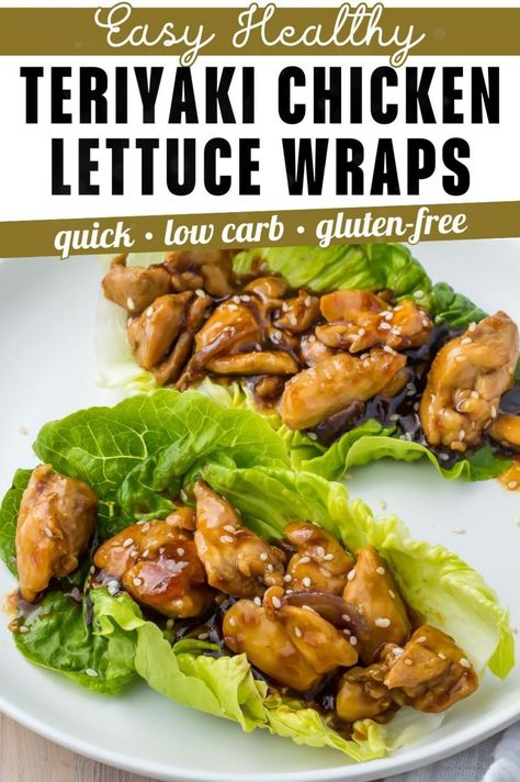 Make these healthy teriyaki chicken lettuce wraps for a flavorful Asian-inspired appetizer or dinner! They're low in calories, gluten-free, and keto-friendly, using chicken thighs or breasts and a no-sugar, low-sodium teriyaki sauce. Perfect for meal prep, these wraps are great for kids and adults alike. Enjoy them with butter lettuce for a fresh, satisfying bite. Easy to make and packed with flavor! No Carb No Sugar Meals, Keto Teriyaki Chicken, Teriyaki Chicken Lettuce Wraps, Keto Teriyaki, Healthy Teriyaki Chicken, Easy Lettuce Wraps, Teriyaki Chicken Recipe, Lettuce Wraps Healthy, Lettuce Wraps Recipe