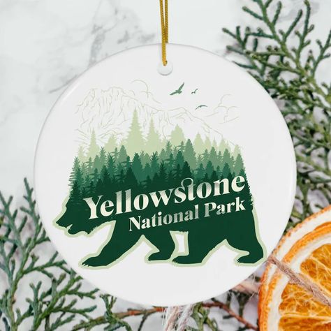 Yellowstone Ornament Wyoming Ornament Yellowstone National - Etsy Yellowstone Ornament, Yellowstone Christmas, Wyoming Christmas, School Tees, Grizzly Bear, Christmas Ornaments To Make, Pretty Prints, Yellowstone National, Yellowstone National Park