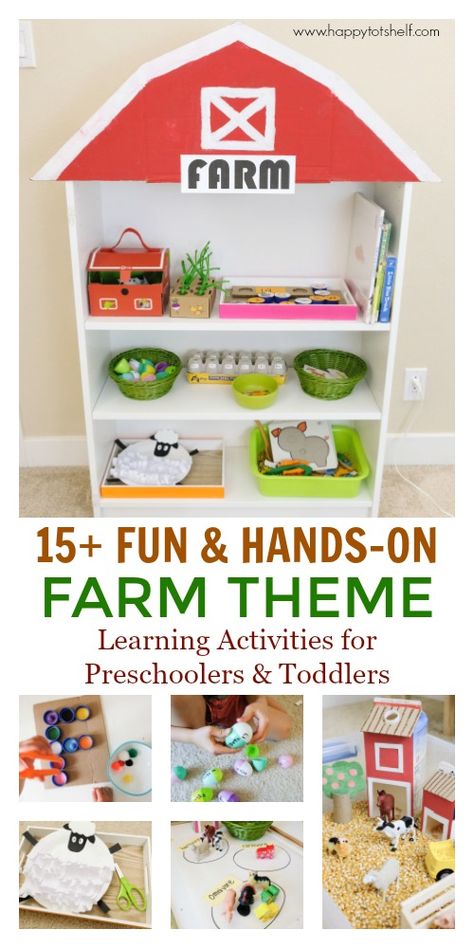 15+ Farm Theme Preschool Activities - Happy Tot Shelf Farm Themed Activities, Learning Shelf, Farm Theme Preschool Activities, Farm Classroom Theme, Farm Activities Preschool, Farm Animals Preschool, Farm Lessons, Farm Animals Activities, Farm Theme Preschool