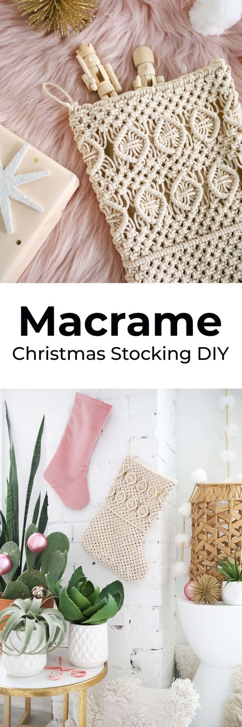 Macrame Christmas Stocking Tutorial - A Beautiful Mess Macrame Christmas Stocking, Macrame Stocking, Holiday Macrame, Christmas Stocking Diy, Macrame Holiday, Stocking Diy, Christmas Stocking Tutorial, Stocking Tutorial, Macrame Belt