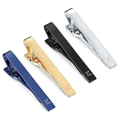 PRICES MAY VARY. 💃[MEN ACCESSORIES SET]: One order includes 4pcs tie clips: blue tie clip; black tie clip; silver tie clip; gold tie clip; great suit accessories for men. 👧[INITIAL DESIGN]: The tie clips are personalized initial engraving design, classic and elegant. Easy to match your tie or other formal, business attire. 💎[MATERIAL&SIZE]: The length of tie bars for men: 56mm, do not short for nomal ties, smooth surface, quality copper material, sturdy and durable. 🎁[IDEAL GIFT]: The letter Tie Clips For Men, Gold Tie Clip, Pet Memorial Necklace, Velvet Cloth, Initial Design, Gold Tie, Silver Tie, Cuff Bracelets Handmade, Unique Ties