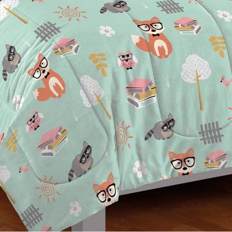 Woodland Friends 5 Piece Mini Bed in a Bag Set - Twin by Dream Factory Mint Green Bedding, Mini Bed, Woodland Bedding, Crib Comforter, Themed Kids Room, Mint Background, Bedding Comforter, Toddler Girl Room, Soft Comforter