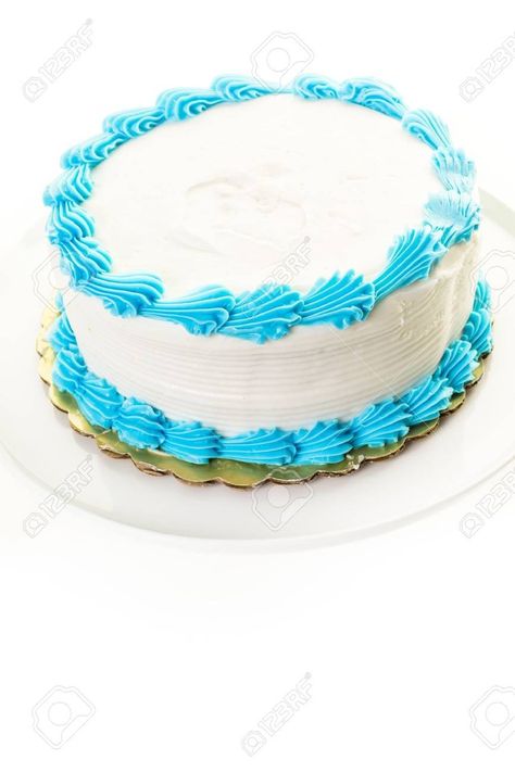 Blue And White Birthday Cake Simple White Birthday Cake With White And Blue Icing Stock Photo Birthday Cake Blue And White, Simple White Birthday Cake, Blue And White Birthday Cake, Blue And White Birthday, White Birthday Cake, Golden Birthday Cakes, Cake Design For Men, Best Homemade Ice Cream, Cream Wedding Cakes