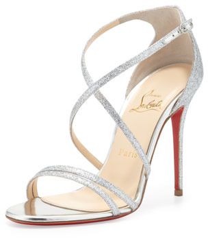 Christian Louboutin Gwynitta Glitter Open-Toed Sandal, Silver Wedding Shoes Sandals Heels, Louboutin Wedding Shoes, Strappy Wedding Shoes, Silver Heels Prom, Silver High Heel, Christian Louboutin Wedding, Christian Louboutin Wedding Shoes, Wedding Shoes Sandals, Silver Strappy Heels