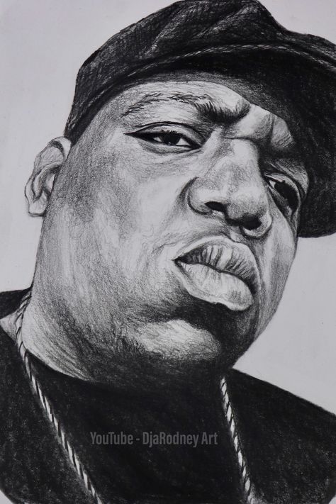 How to draw Biggie - DjaRodney Art - Click On The Link- How To Draw- time lapse video Notorious Big Drawing, Biggie Smalls Drawing, Biggie Drawing, Biggie Art, Biggie Smalls Art, Fun Sketches, 2pac Art, African Portraits Art, Christopher George