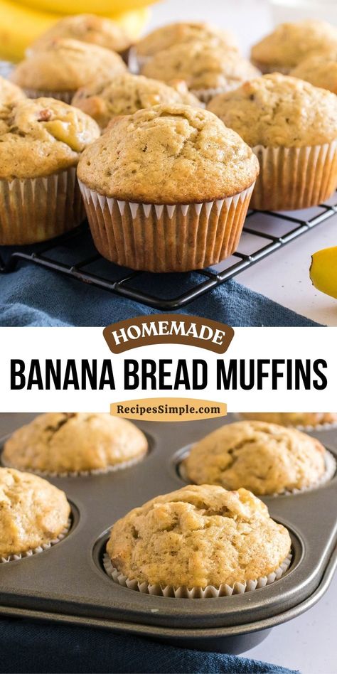 Easiest Banana Muffins, Whole Wheat Banana Bread Muffins, Banana Bread Cupcakes Moist, Easy Banana Bread Muffins Recipe, Banana Muffins Sour Cream, Eggless Muffins Recipes, Banana Bread Recipe Muffins, Banana Muffins No Butter, Banana Muffins 2 Bananas