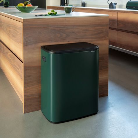 Brabantia Bo Touch Top Dual Compartment Recycling Trash Can, 2 x 8 Gallon (16 Gallon Capacity) & Reviews | Wayfair Rubbish Bin, Space Efficient, Kitchen Bin, Busy Family, Light Touch, Modern Storage, Pine Green, Adjustable Legs, Glass Cleaner