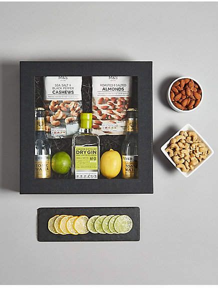 Marks and Spencer The Henley Gin and Tonic Gift Set Gin And Tonic Gift Basket, Gin And Tonic Gifts, Salted Almonds, Gin Gifts, Gin Lovers, London Dry Gin, Dry Gin, Wrapping Ideas, Gin And Tonic