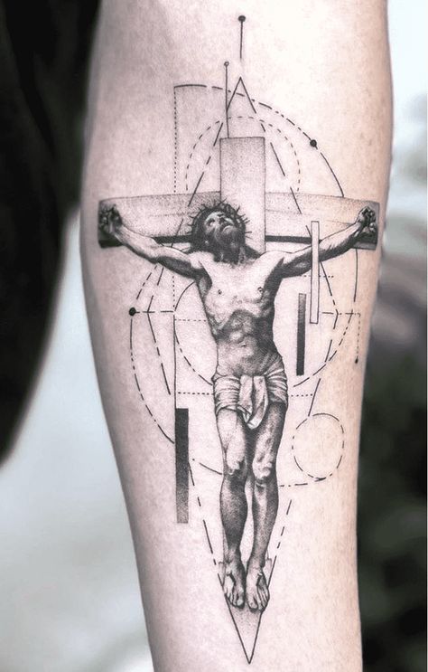 Christian Tattoos Men, Jesus Tattoo Sleeve, Unique Christian Tattoos, Saint Tattoo, Jesus Tattoo Design, Catholic Tattoos, Christian Sleeve Tattoo, Biblical Tattoos, Bible Tattoos