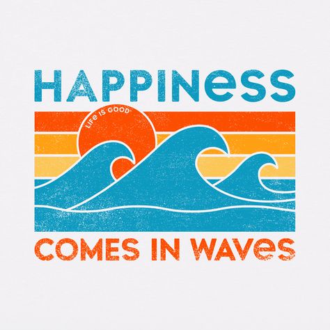 Life is Good Men's Happiness Sun and Waves Crusher Short Sleeve T-Shirt in Cloud White Size 3XL | 100% Cotton Happiness Comes In Waves, T Shirt Logo Design, Shirt Logo Design, Cotton Texture, Textured Waves, Vintage Birthday, Cloud White, Help Kids, Children In Need