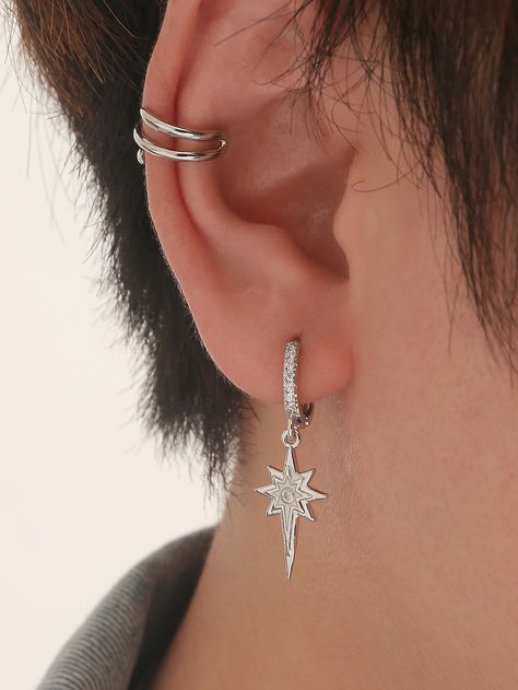 Silver Fashionable Collar     Embellished   Fashion Jewelry Guys With Nose Piercings, Full Ear Piercings, Guys Ear Piercings, Men's Piercings, Masculine Jewelry, Dagger Earrings, Men Earrings, Hanging Earrings, Ear Cuffs