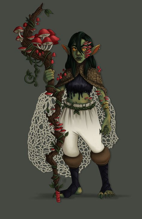 ArtStation - Amanita Druid Inspiration, Goblin Druid, Circle Of Spores Druid, Spores Druid, Spore Druid, Druid Character, Dnd Druid, D D Races, Goblin Art