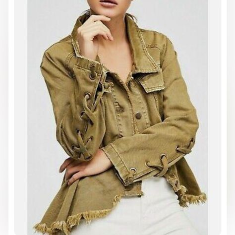 New With Tags Color: Moss C04 Olive Military Jacket, Military Jacket Green, Patchwork Jacket, Free People Jacket, Cropped Denim Jacket, Free People Denim, Zip Up Sweater, Linen Blazer, Knit Jacket