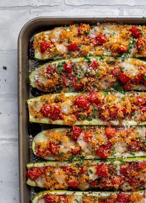 bruschetta quinoa zucchini boats Chicken Bruschetta Recipe, Stuffed Zucchini Boats, Meatless Meal, Bruschetta Chicken, Stuffed Zucchini, Zucchini Boats, Zucchini Recipes, Meatless Meals, How To Cook Quinoa