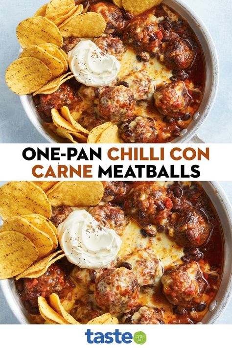 Chili Tortilla Bake, Skillet Chili And Meatballs, Cheesy Enchilada Meatball Casserole, Meatballs With Heinz Chili Sauce, Chili Sauce Meatballs, Meatball Chili, Pinto Bean Chili, Mexican Meatballs, Meatball Dishes