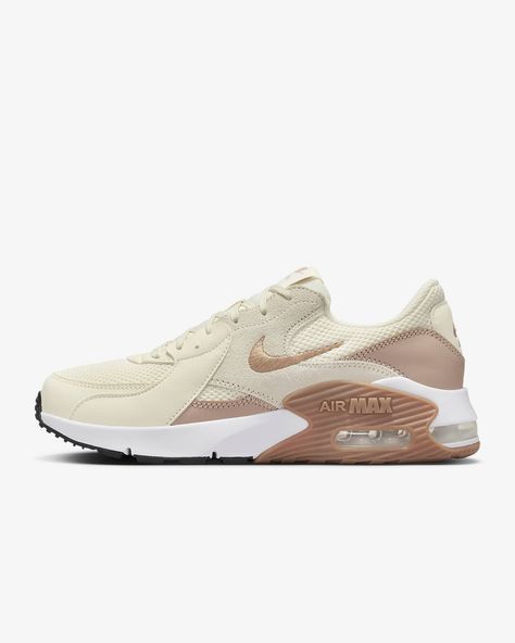 Inspired by the Nike Air Max 90, the Nike Air Max Excee celebrates a classic through a new lens. Elongated design lines and distorted proportions on the upper elevate an icon into a modern space. Shown: Coconut Milk/Hemp/Bronzine/Team Gold Style: CD5432-133 Nike Air Max Excee Women, Air Max Excee, Nike Air Max Excee, Air Max Day, Air Max Women, Nike Shoes Women, Nike Air Max 90, New Nike, Coconut Milk